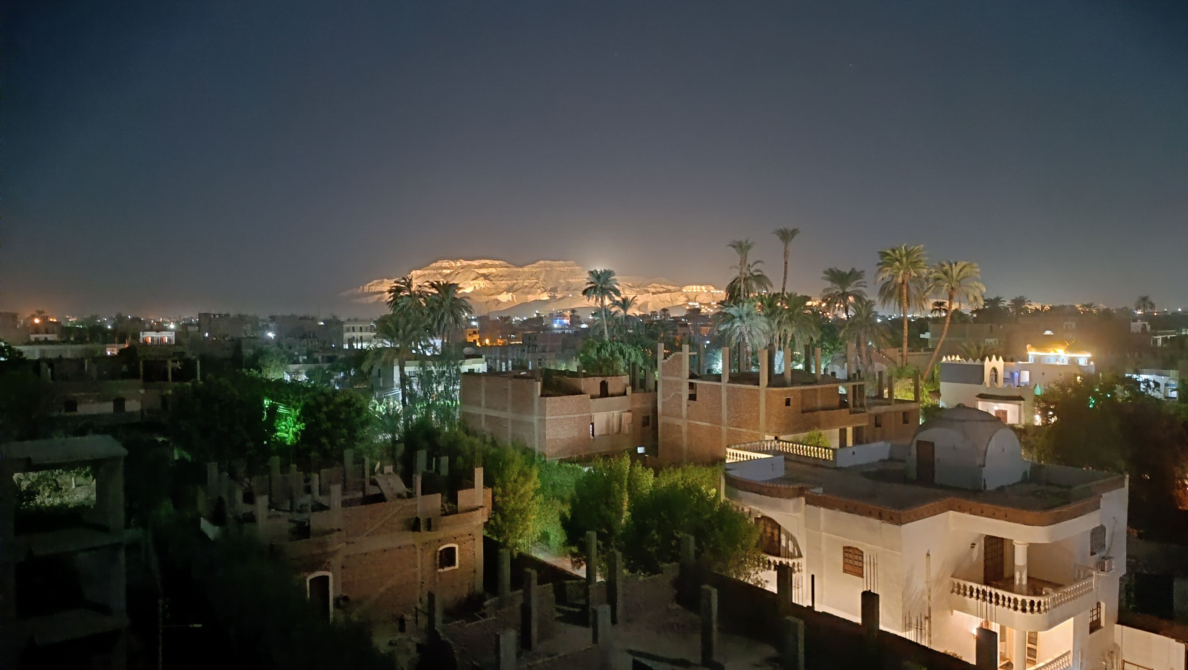 Luxor from above, the lights coming on.