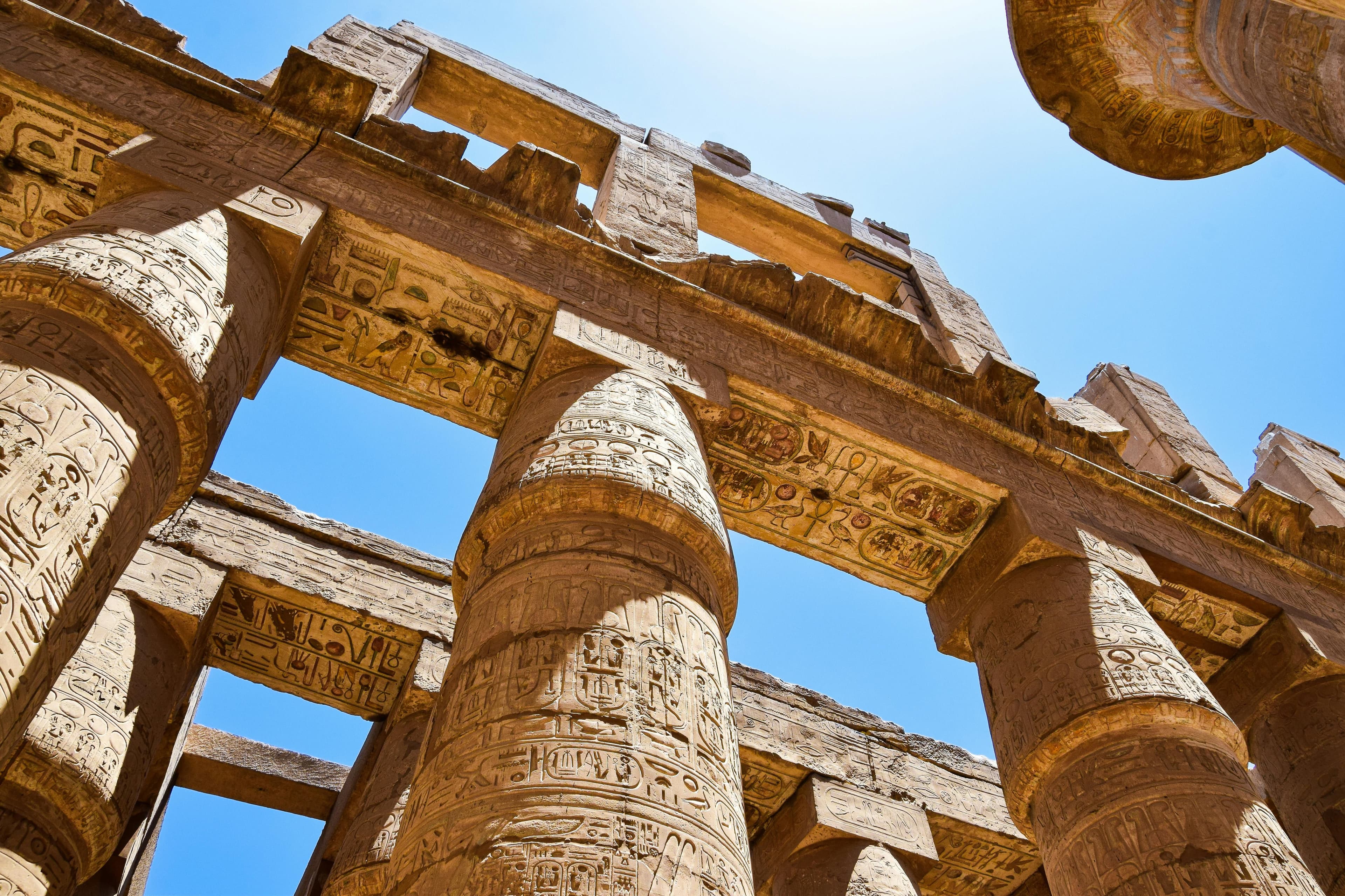 Temple columns in winter sunlight
