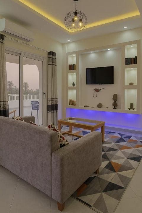A living room, not a hotel room